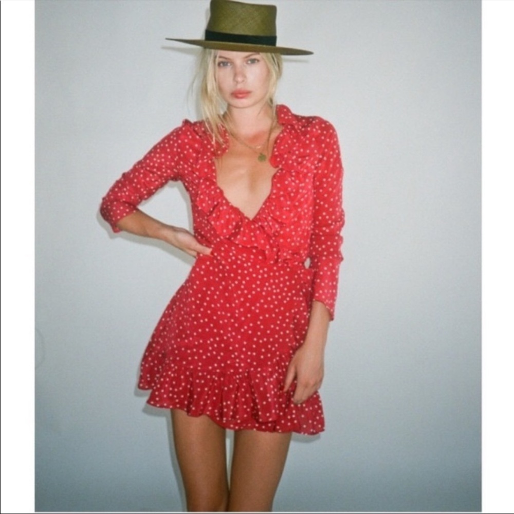 Realisation Par Alexandra Silk Dress Red Star Size XS